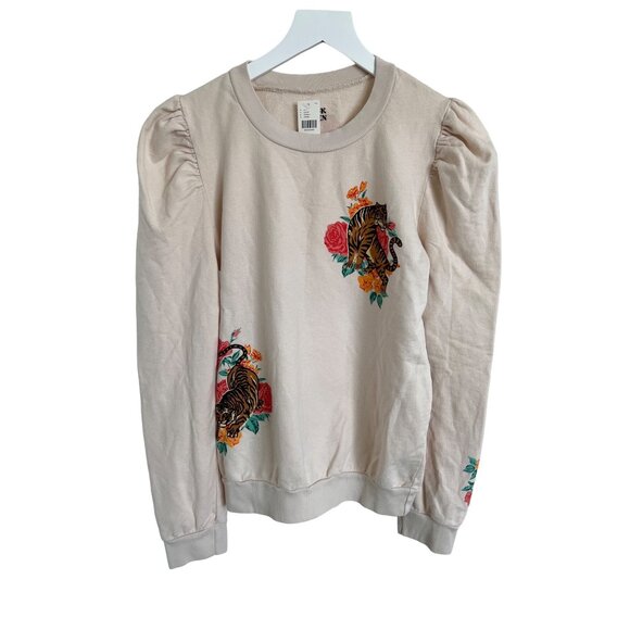 Tiger Print Cream Sweatshirt With Ruffle Shoulder Detail - Picture 6 of 8